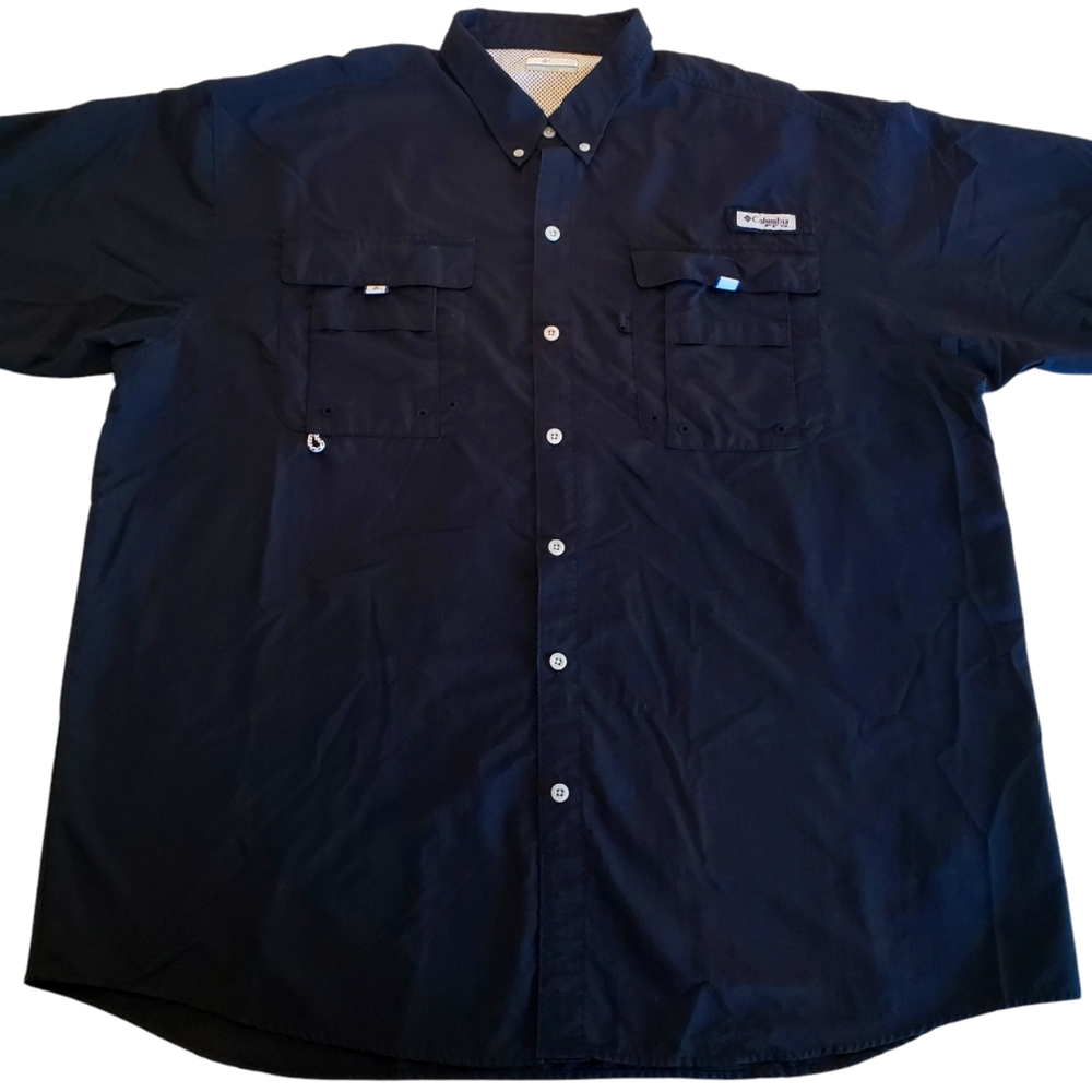 Columbia Mens Fishing Shirt Black Short Sleeve Button Up Vented Omni-Shade 2XT